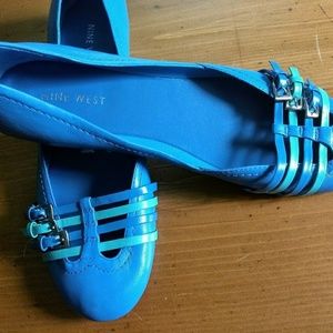 Womens Nine West flats blue with buckles
